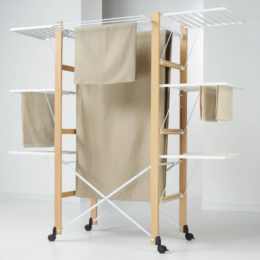 Foppapedretti Ursus large beechwood drying rack with wheels and adjustable multi-level racks for indoor laundry