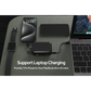 Griffin 10,000mAh portable power bank charging a MacBook Air, smartphone, and smartwatch simultaneously, demonstrating fast charging and multi-device compatibility.