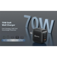 Griffin 70W GaN wall charger with dual USB-C and USB-A ports, supporting fast charging and overcharge protection for laptops, MacBook, iPhone, and iPad.