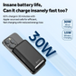 Griffin Qi2 MagSafe 10,000mAh power bank magnetically attached to iPhone, displaying 30W fast wired and 15W wireless charging, 2025 model.