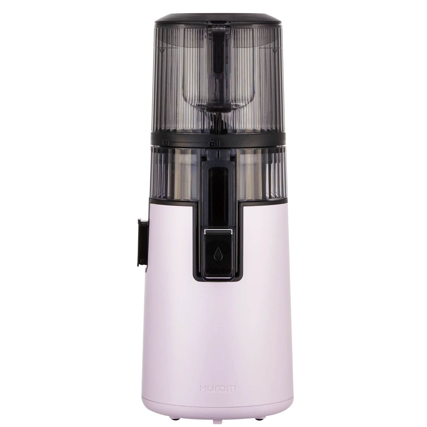 Front view of Hurom H410 Easy Series slow juicer in lavender, compact vertical cold press juicer for modern kitchen countertops