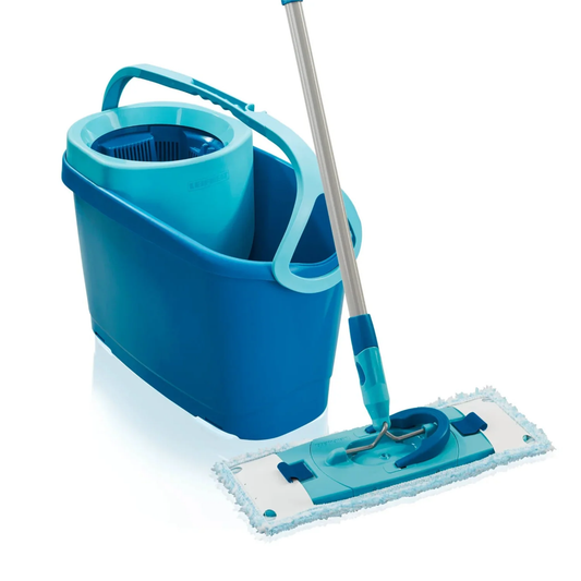 Leifheit Clean Twist Ergo rectangular spin mop with telescopic handle and 6L blue bucket for cleaning all floor types