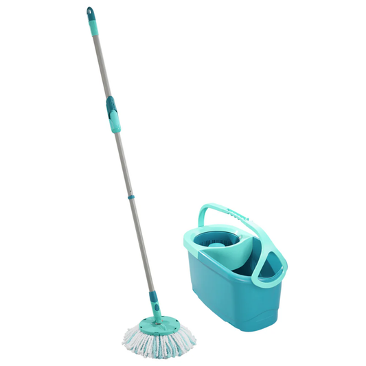 Leifheit Ergo Clean Twist Mop Set with telescopic handle and spin bucket for ergonomic floor cleaning.