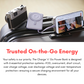 Portable power bank charging smartphone and camera on suitcase, secure charging for travel devices.