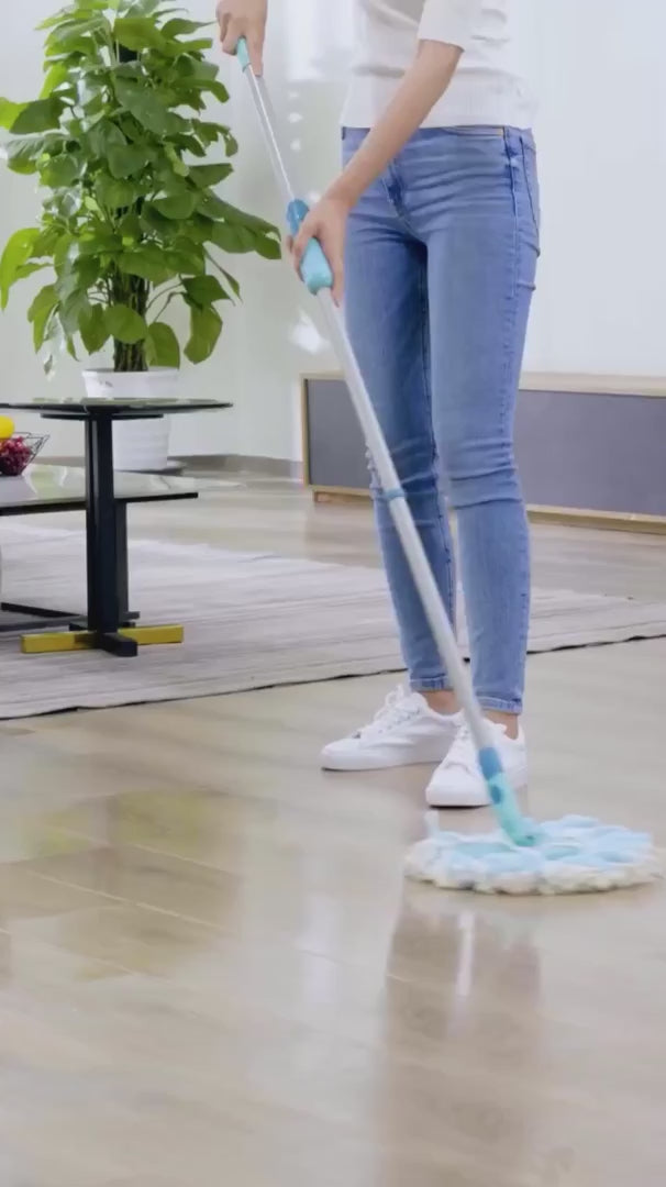 Leifheit Ergo Clean Twist Mop Set demo showing ergonomic spin handle, bucket wringer and microfibre head cleaning hard floors.