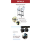 Details infographic of RENE Ocho foldable laundry drying rack showing adjustable height and width with clamp close-ups and 360-degree rotating caster wheels for flexible mobility.