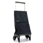 Navy blue Rolser Plegamatic foldable shopping trolley with telescopic handle and 2 wheels, angled front view on white background.