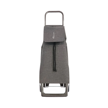 Grey Rolser tweed foldable grocery and shopping trolley with aluminum frame and drawstring bag, front view against white background.