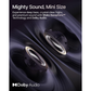 Shokz wireless earbuds mini speakers with Bassphere technology and Dolby Audio, showcasing powerful deep bass and crystal-clear sound on a dynamic digital background.
