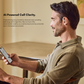Person using Shokz open-ear wireless earbuds with smartphone, showcasing AI-powered call clarity and advanced noise cancelling microphones