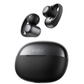 Shokz true wireless earbuds in black with ergonomic ear hooks and matching charging case, displayed on a white background.