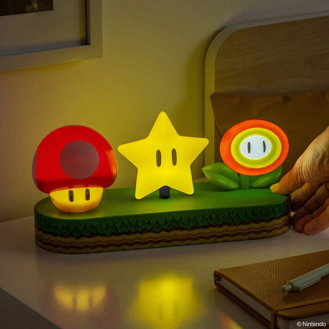 super mario icons light mushroom star fire flower gaming lamp