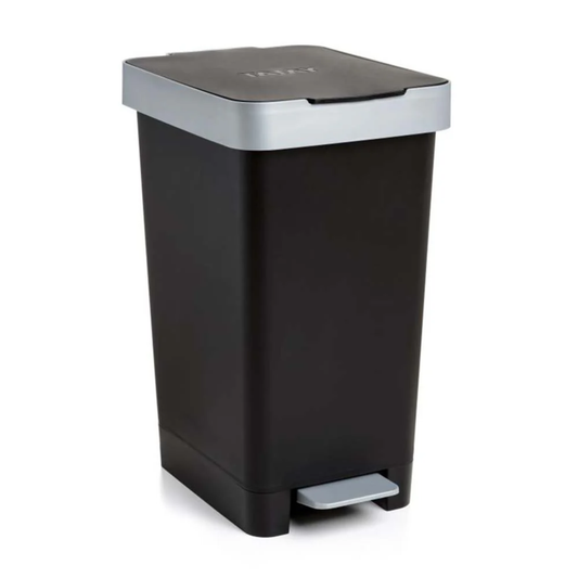 Tatay 25L smart pedal bin with black body and grey lid for hygienic hands‑free kitchen rubbish disposal.