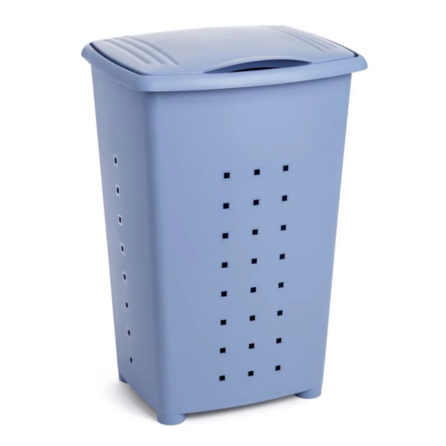 Blue Tatay 60L polypropylene laundry basket with built-in lid and ventilation holes for breathable clothes storage.