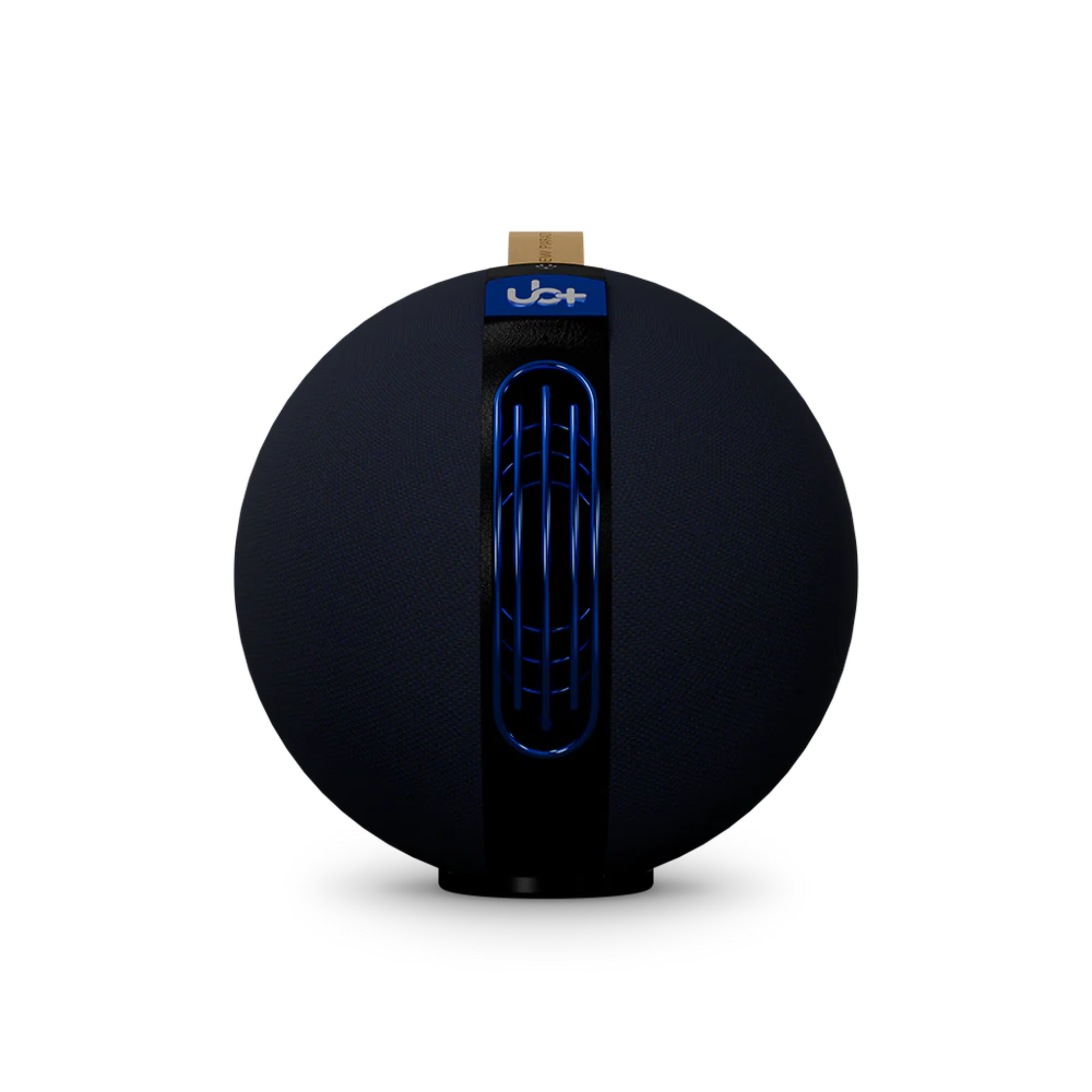 UB+ S1 Circle Bluetooth speaker in deep blue color, front-facing view with signature control panel and round modern design on a white background.