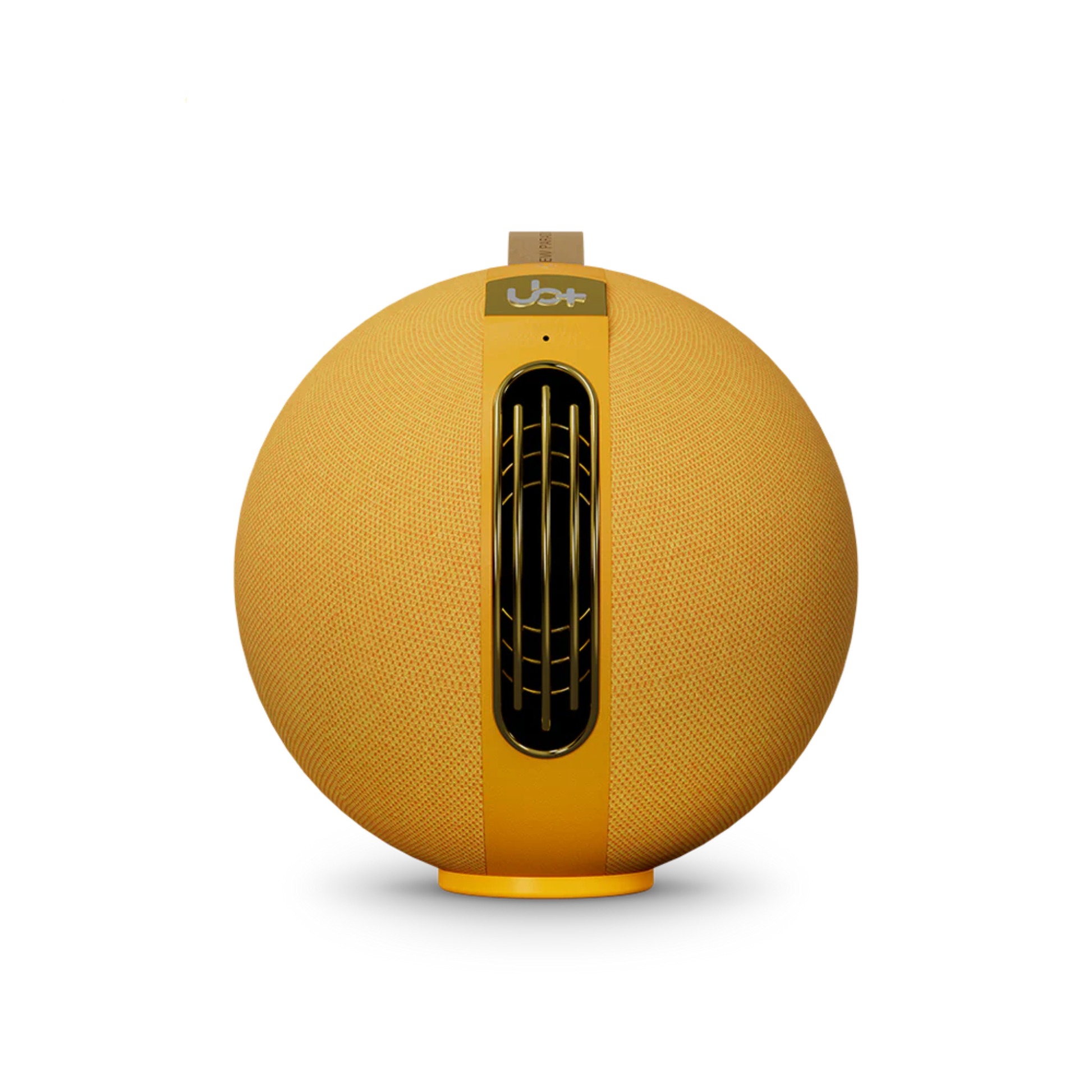 UB+ S1 Circle Bluetooth speaker in bold yellow finish, front-facing view highlighting signature controls and spherical modern design on a white background.