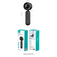 USAMS ZB352 black folding handheld fan with digital display shown with product dimensions and retail packaging