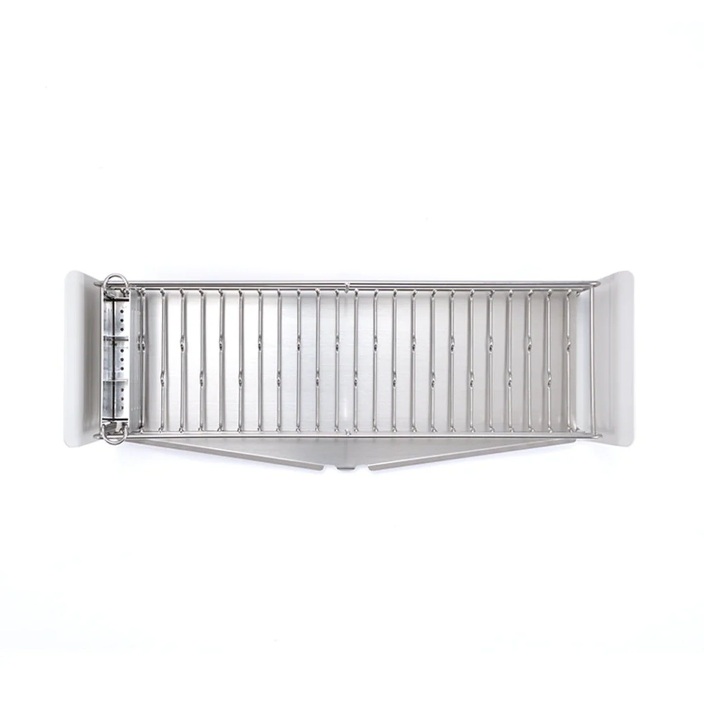 Top view of UtaU Dish Drainer Short in pure white with stainless steel drying rack and drip tray on white background