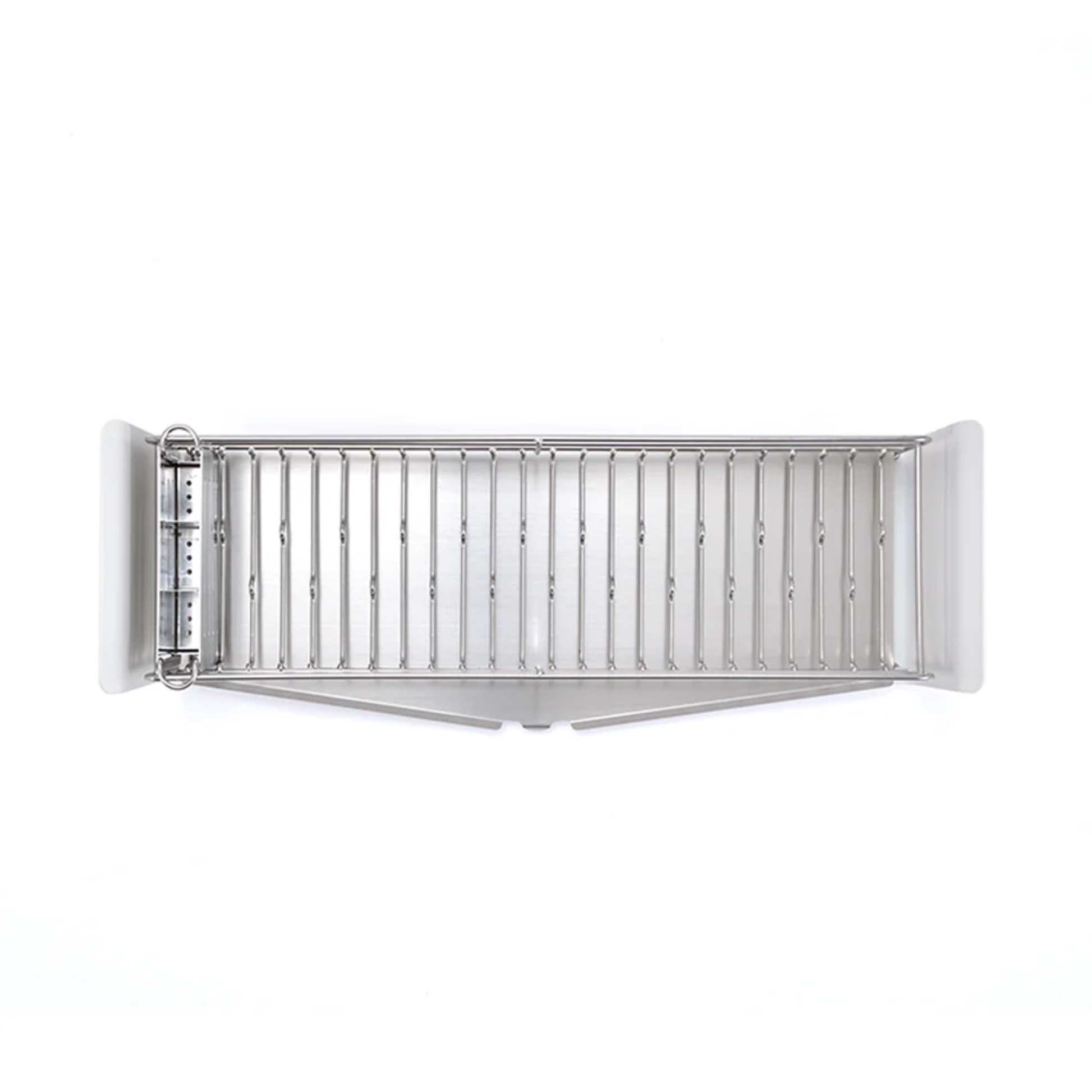 Top view of UtaU Dish Drainer Short in pure white with stainless steel drying rack and drip tray on white background