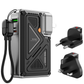 WiWU black 10000mAh rugged power bank with built-in international adapters, USB ports, and detachable cables