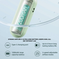 Close up of green WiWU Bubble Pro handheld fan showing 1200mAh battery with text strong airflow ultra long battery type C charging up to 6 hours and 3 speed modes
