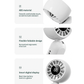 White WiWU Bubble Pro handheld fan highlighting ABS material flexible foldable design and smart digital display features
