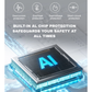 AI chip graphic showing built in protection for WiWU Bubble Pro handheld fan with icons for overcurrent overheat overvoltage and short circuit safety