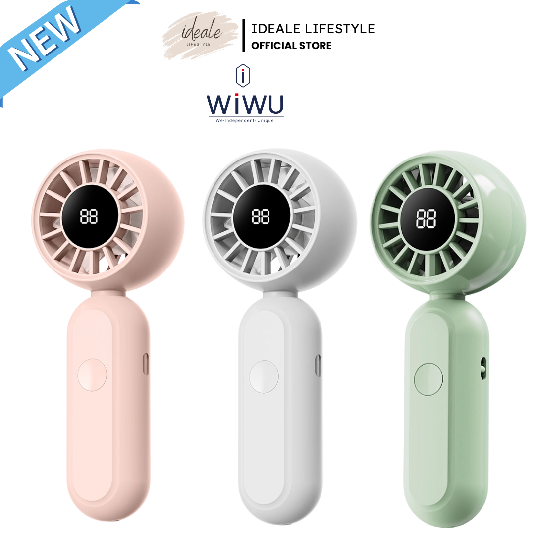 WiWU Bubble Pro Wi-FS017 handheld fans in pink, white and green with digital battery display from Idealelifestyle official store