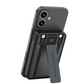 Black WiWU magnetic 10000mAh power bank with built-in cables and foldable stand charging an iPhone
