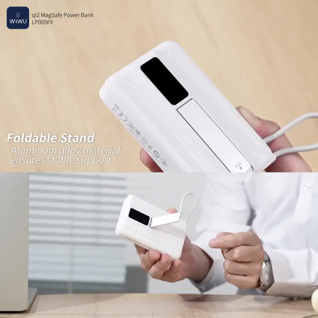 WiWU Qi2 MagSafe power bank with aluminum alloy foldable stand providing stable hands free support