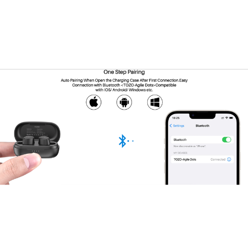 TOZO Agile Dots Wireless Earbuds Bluetooth 5.3 in Ear Light-Weight Headphones Built-in Microphone, IPX5 Waterproof, Immersive Premium Sound Long Distance Connection Headset with Charging Case