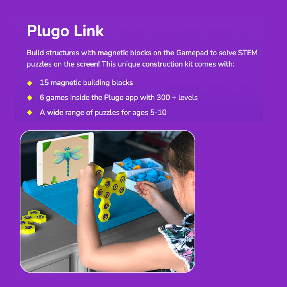 Playshifu Plugo Link (App Based) - Construction Kit with Puzzles | Fun Magnetic Building Blocks | Educational Engineering STEM Toy