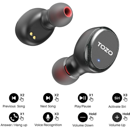 TOZO T10S Earbuds True Wireless Stereo Earphones IPX8 Waterproof in Ear Wireless Headphones Built in Mic Headset Premium Sound with Deep Bass for Running Sport 2022 Version