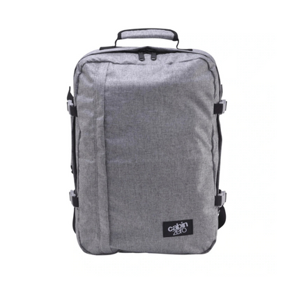 CabinZero Classic 44L travel cabin bag in Ice Grey color, ideale lifestyle product image for modern travelers
