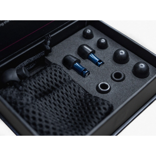 Attenu8 blue noise reduction earplugs set with multiple ear tips and carry case, premium packaging available at Ideale Lifestyle e-commerce store.