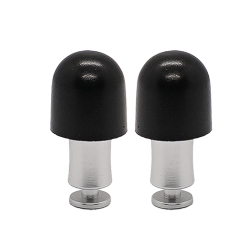 Close-up of Attenu8 silver noise reduction earplugs with black foam tips, perfect for sleep, travel, and study, available at Ideale Lifestyle e-commerce store