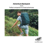CabinZero ADV 42L Adventure Cabin Bag in Mossy Forest color, shown on a hiker climbing a grassy hillside, ideal companion for forest and outdoor adventures, available at Ideale Lifestyle