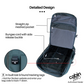 CabinZero ADV Pro 42L Adventure Cabin Bag in Mossy Forest, showing detailed design with straight zip mesh pockets, bungee cord side release buckle, and built-in Okoban lost & found tracking tags.