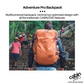 Traveler wearing CabinZero ADV Pro 42L Adventure Cabin Bag in Sahara Desert color, showcasing multifunctional, optimized backpack design for hiking and travel adventures
