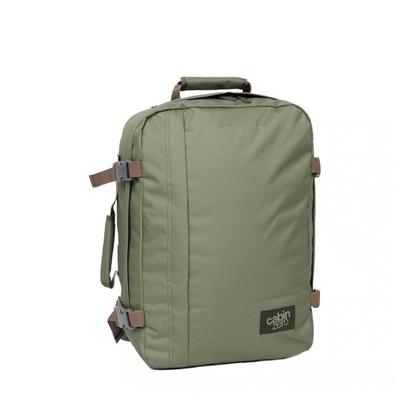 CabinZero Classic 36L Travel Cabin Bag in Georgian Khaki color, lightweight carry-on backpack for travel