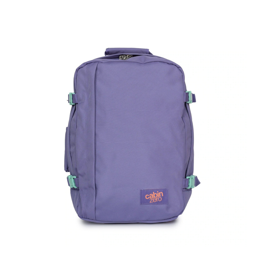 CabinZero Classic 36L Travel Cabin Bag in Lavender Love color, lightweight carry-on backpack for travel