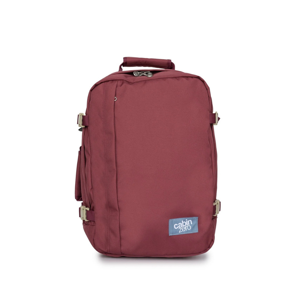 CabinZero Classic 36L Travel Cabin Bag in Napa Wine color, lightweight carry-on backpack for travel