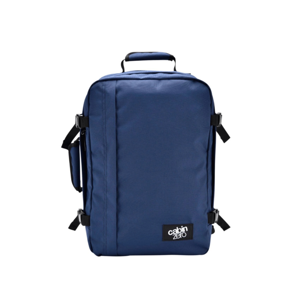 CabinZero Classic 36L Travel Cabin Bag in Navy color, lightweight carry-on backpack for travel
