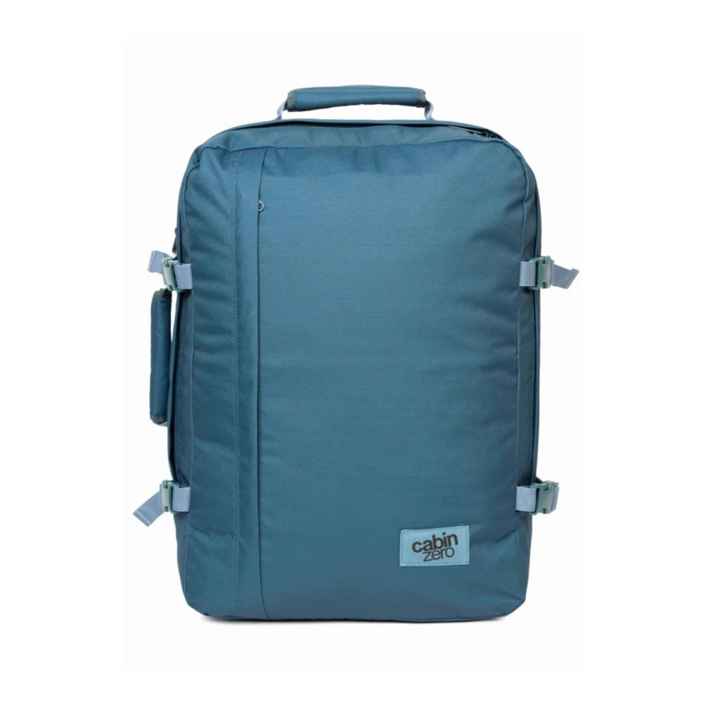 CabinZero Classic 44L travel cabin bag in Aruba Blue color, ideale lifestyle product image for stylish and flexible travel
