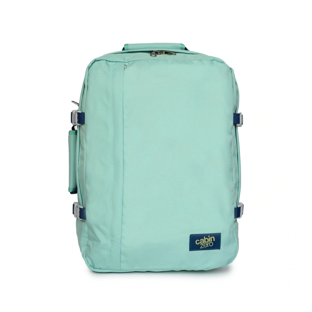 CabinZero Classic 44L travel cabin bag in Green Lagoon color, ideale lifestyle product image for stylish and functional travel