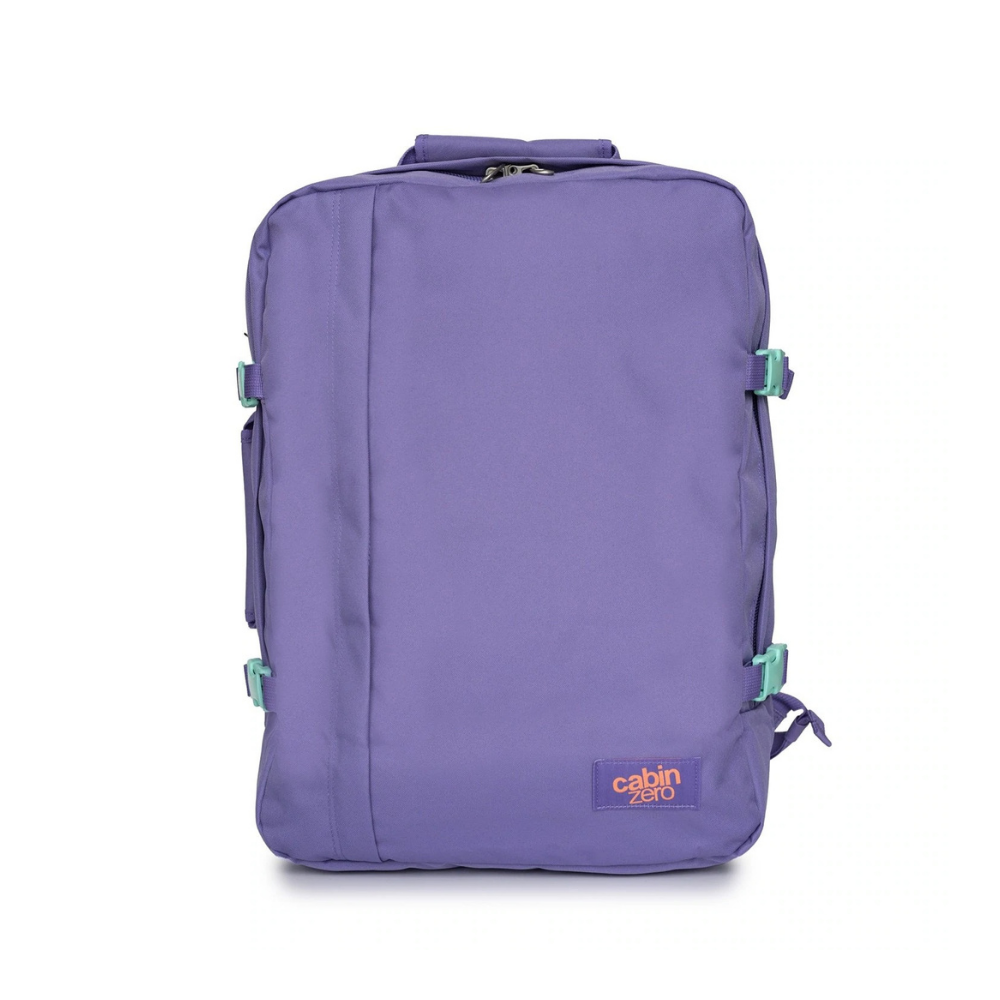 CabinZero Classic 44L travel cabin bag in Lavender Love color, ideale lifestyle product image for stylish travelers