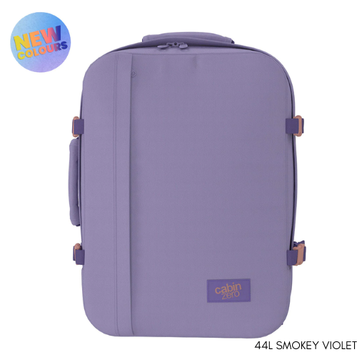 abinZero Classic 44L travel cabin bag in Smokey Violet color, ideale lifestyle product image for fresh fashion-forward travel gear