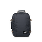 CabinZero Classic Black Sand 28l backpack in dark charcoal black with brown accents, front view, perfect for travel and daily use, available at ideale lifestyle.