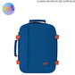 CabinZero Classic Capri Blue 28L backpack in bold blue with orange accents, front view, perfect for travel and everyday use, available at ideale lifestyle