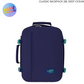 CabinZero Classic Deep Ocean 28L backpack in dark navy blue with teal accents, front view, ideal for travel and daily use, available at ideale lifestyle.